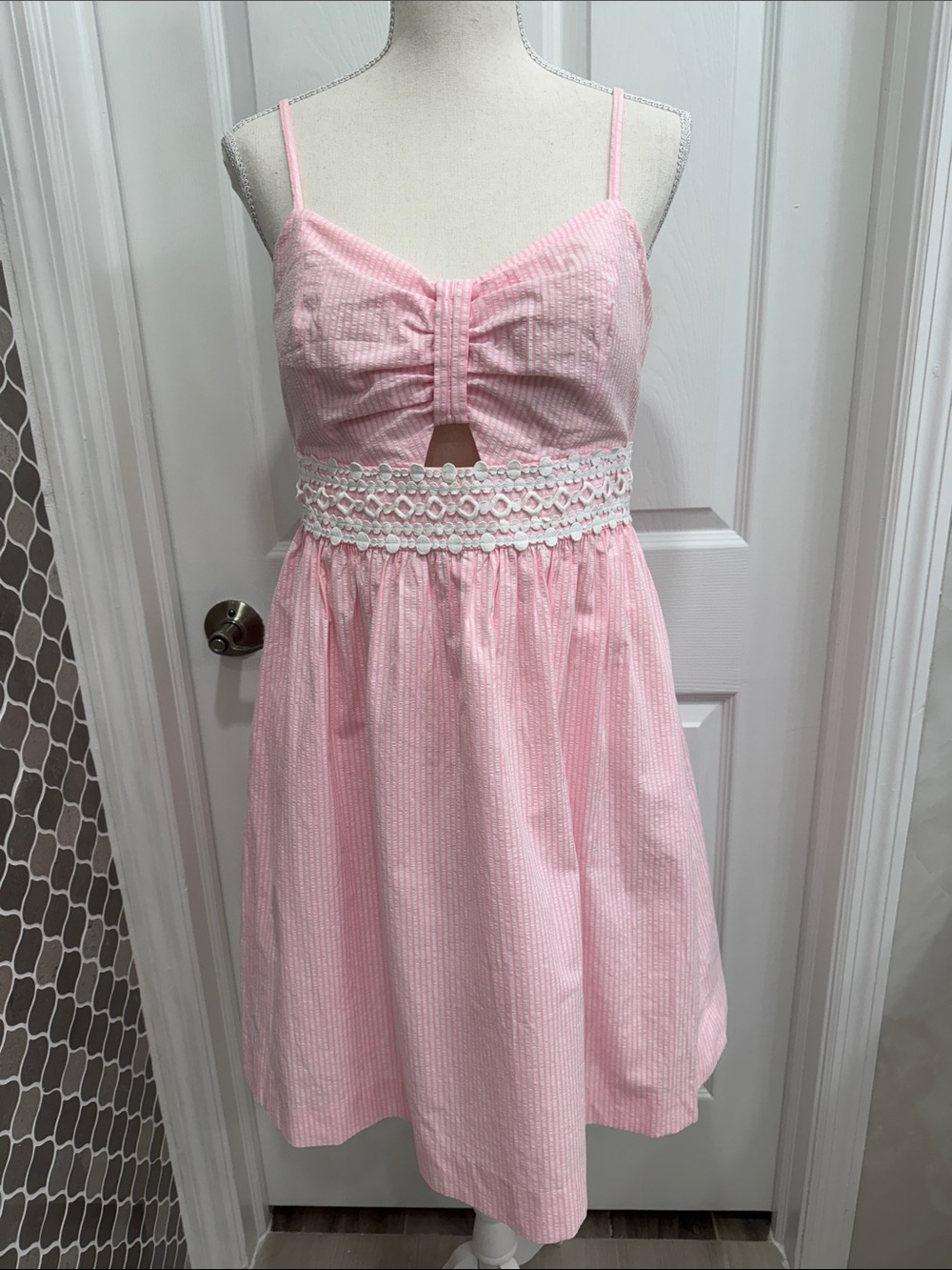 Lilly Pulitzer Pink Spaghetti-Strap Cotton Sundress with Lace Waist